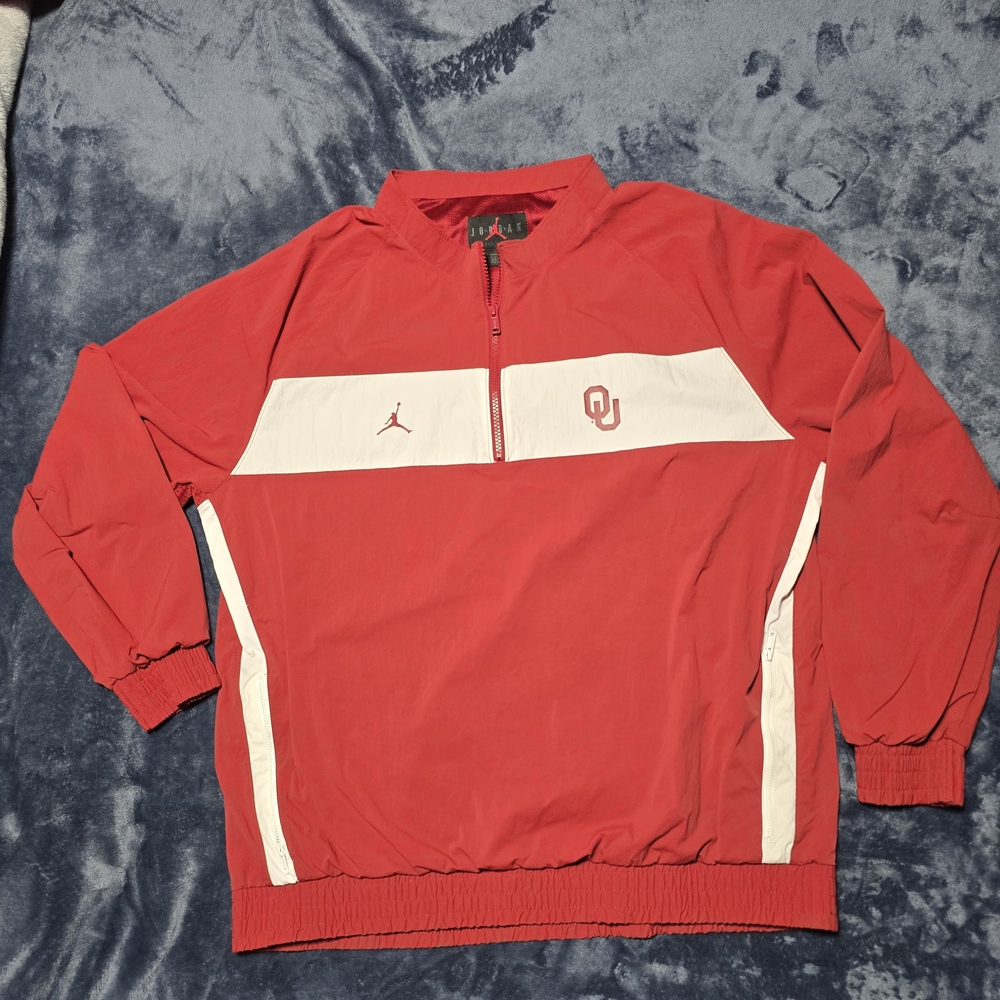 Jordan Dark Red and White Windbreaker with OU Emblem